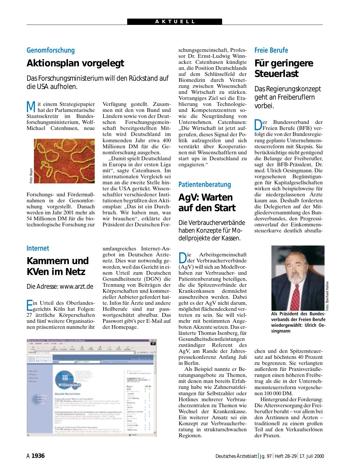 Vorschauseite 1: Internet: Kammern und KVen im Netz