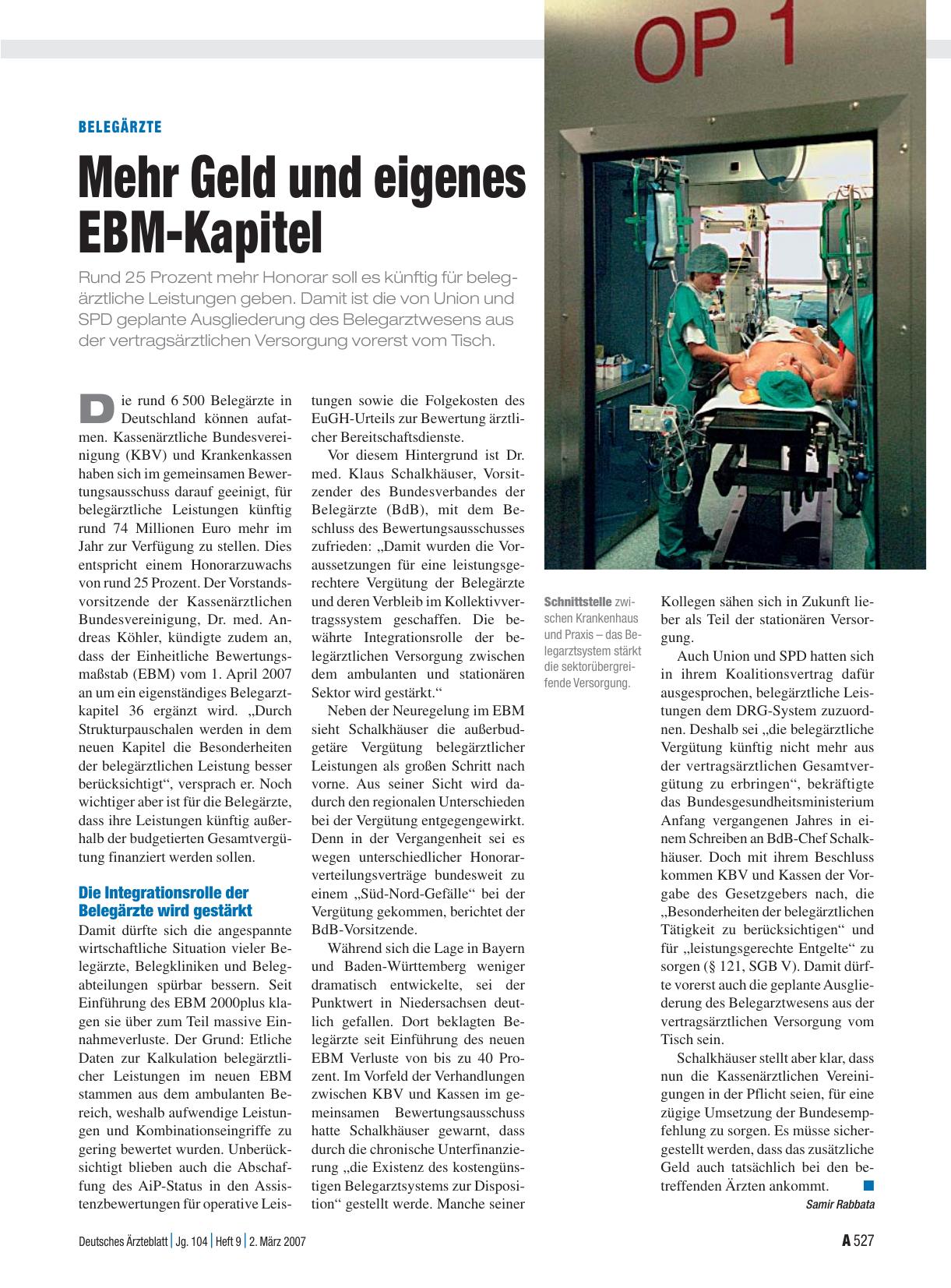 Vorschauseite 1: Belegärzte: Mehr Geld und eigenes EBM-Kapitel