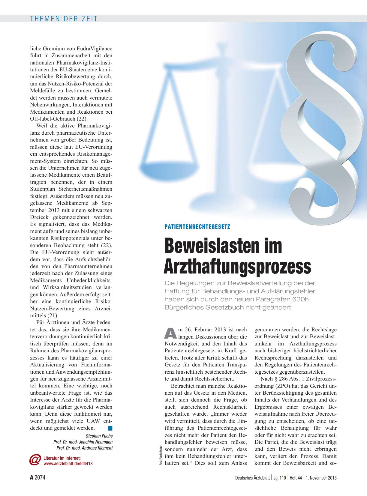 Vorschauseite 1: Patientenrechtegesetz: Beweislasten im Arzthaftungsprozess