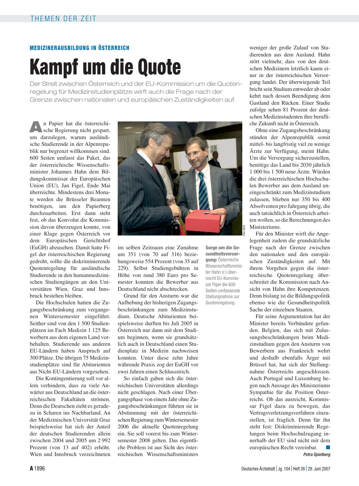 Vorschauseite 1: Medizinerausbildung in Österreich: Kampf um die Quote