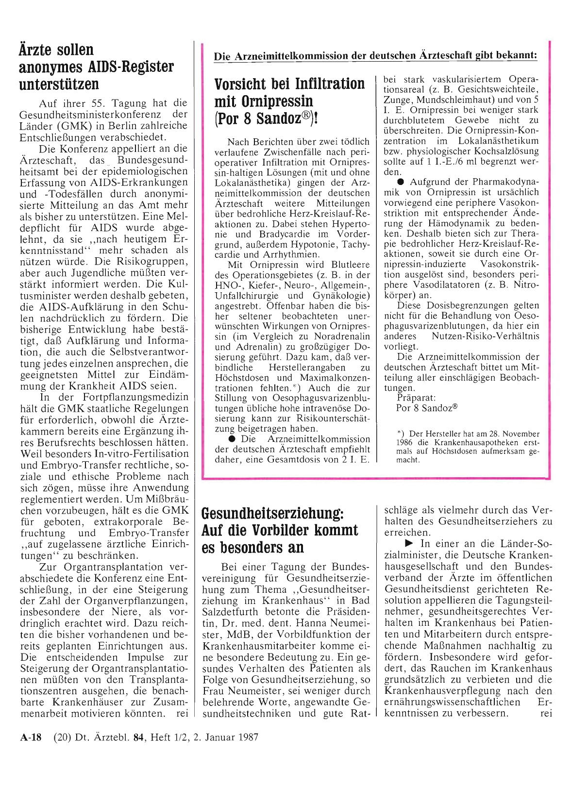 Vorschauseite 1: Ärzte sollen anonymes AIDS-Register unterstützen