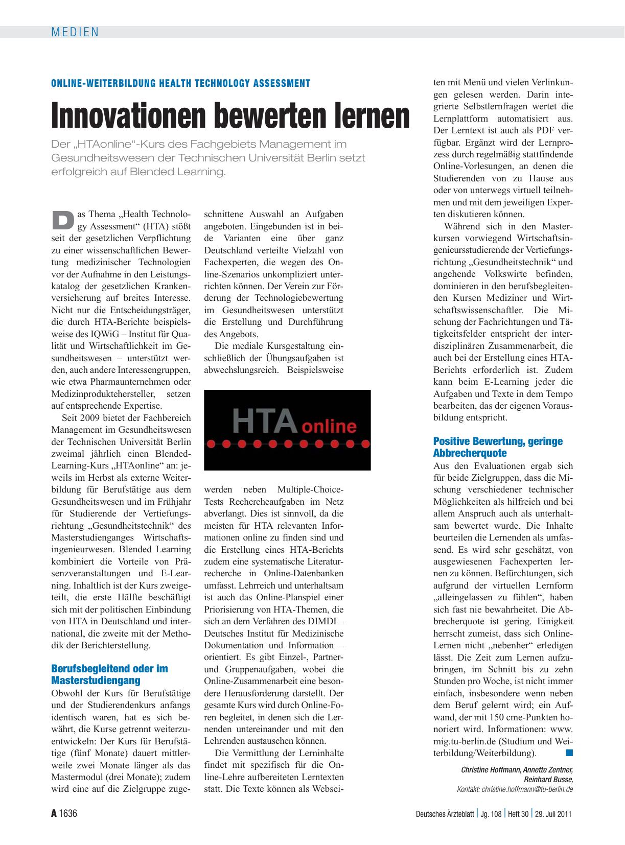 Vorschauseite 1: Online-Weiterbildung Health Technology Assessment: Innovationen bewerten lernen