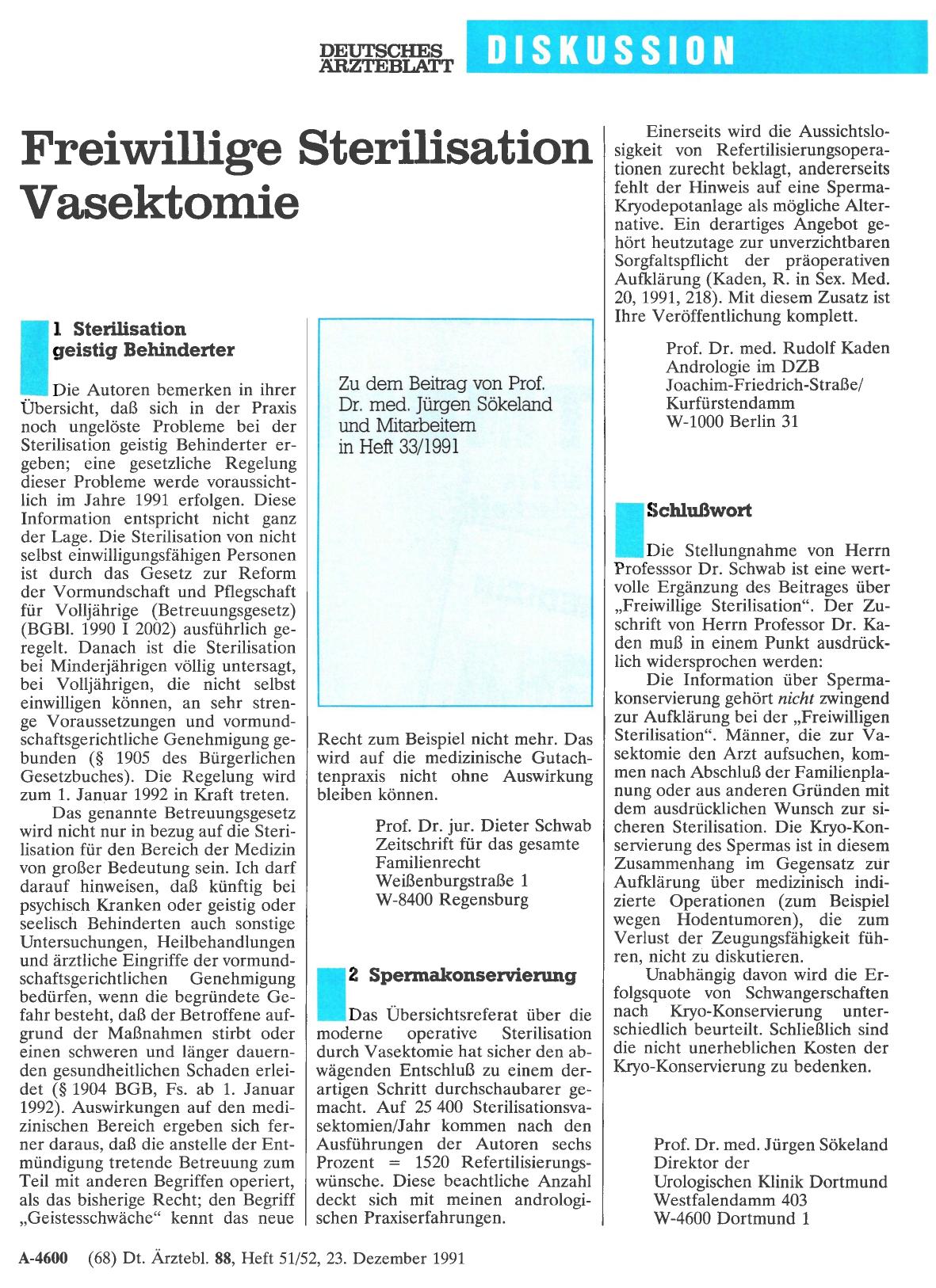 Vorschauseite 1: Freiwillige Sterilisation Vasektomie: 2 Spermakonservierung