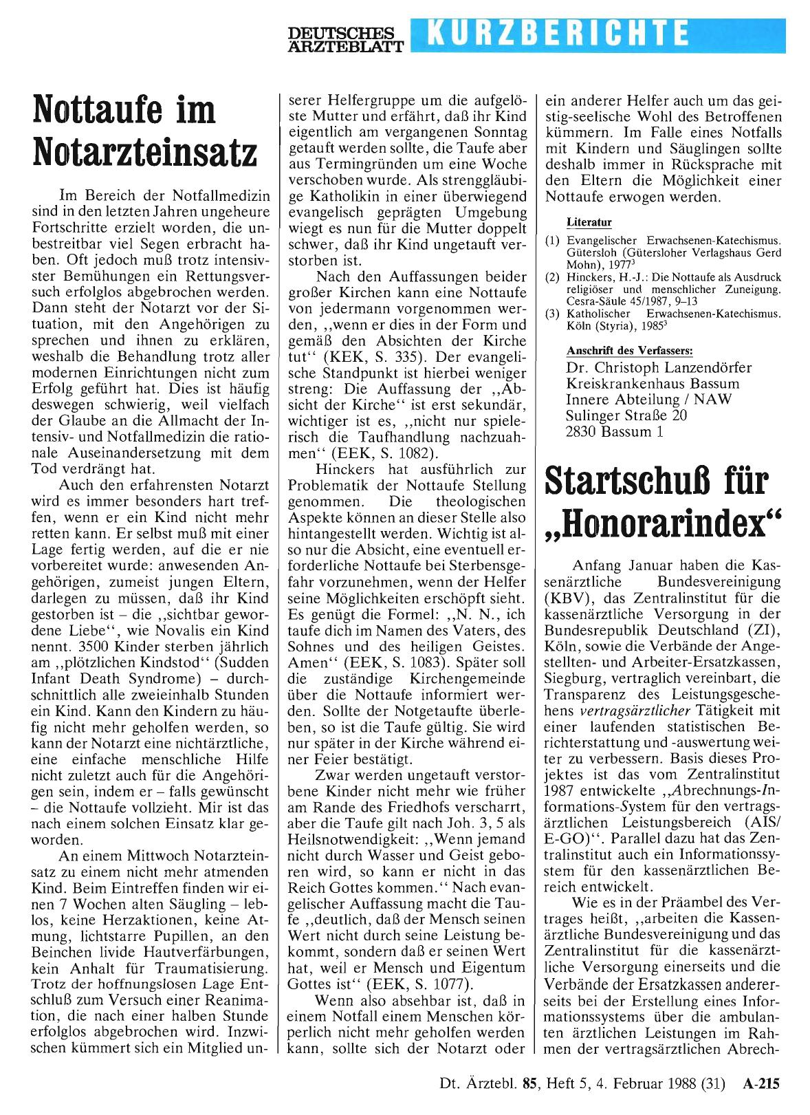 Vorschauseite 1: Startschuß für „Honorarindex“