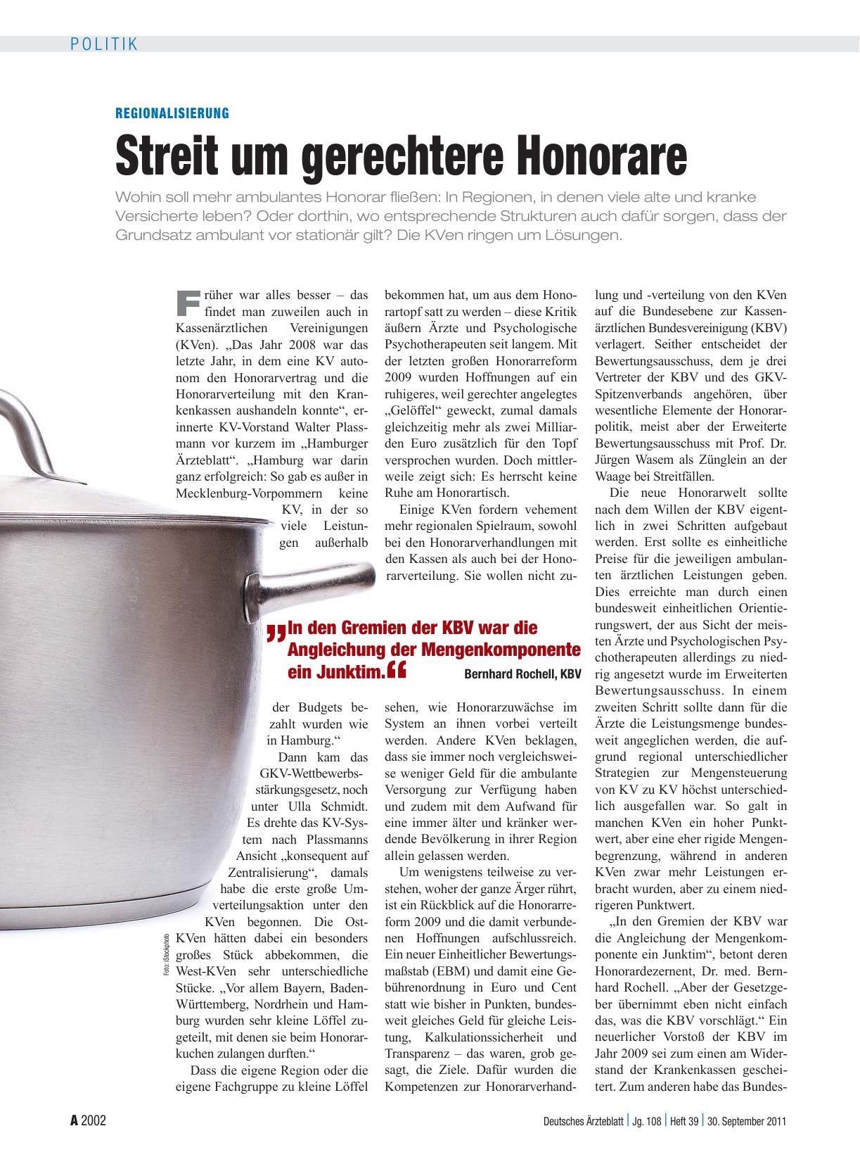 Vorschauseite 1: Regionalisierung: Streit um gerechtere Honorare