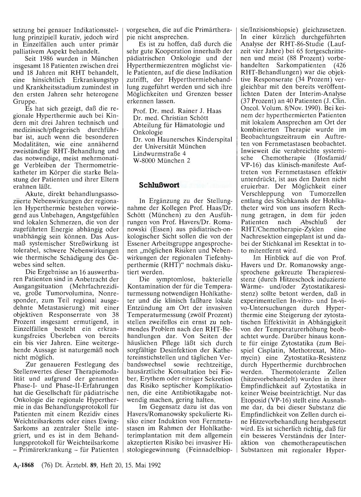 Vorschauseite 1: Regionale Tiefenhyperthermie in der Onkologie: Schlußwort
