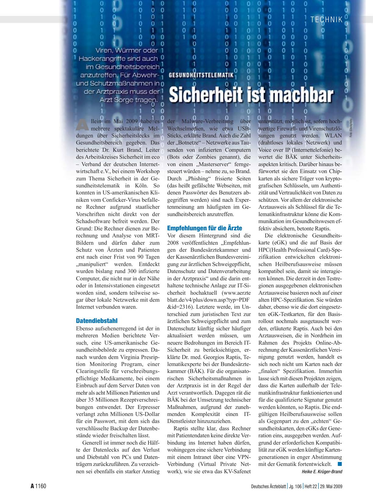 Vorschauseite 1: Gesundheitstelematik: Sicherheit ist machbar