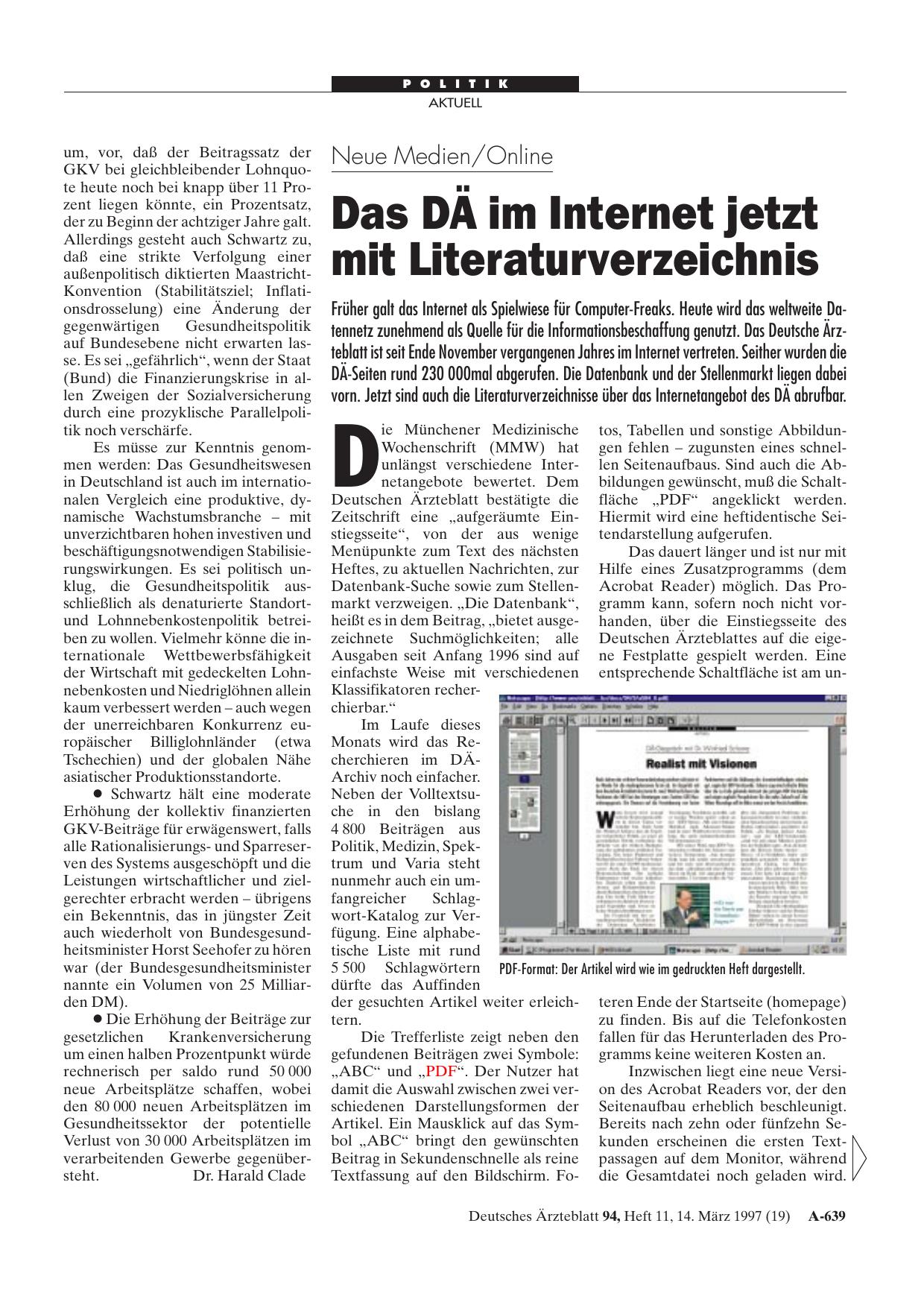 Vorschauseite 1: Neue Medien/Online: Das DÄ im Internet jetzt mit Literaturverzeichnis