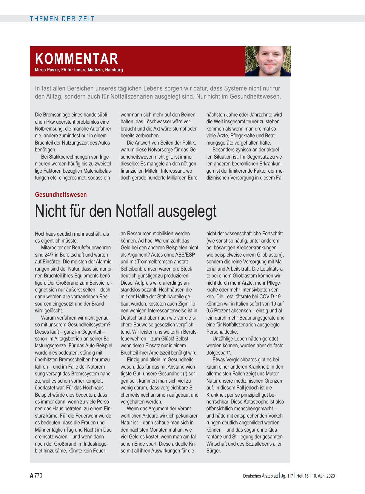 Vorschauseite 1: Gesundheitswesen: Nicht für den Notfall ausgelegt