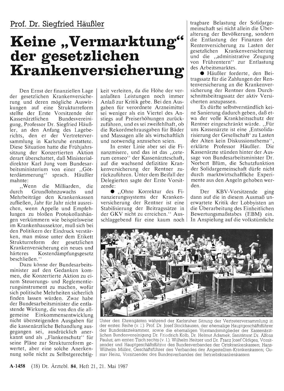 Vorschauseite 1: Prof. Dr. Siegfried Häußler: Keine „Vermarktung“ der gesetzlichen Krankenversicherung