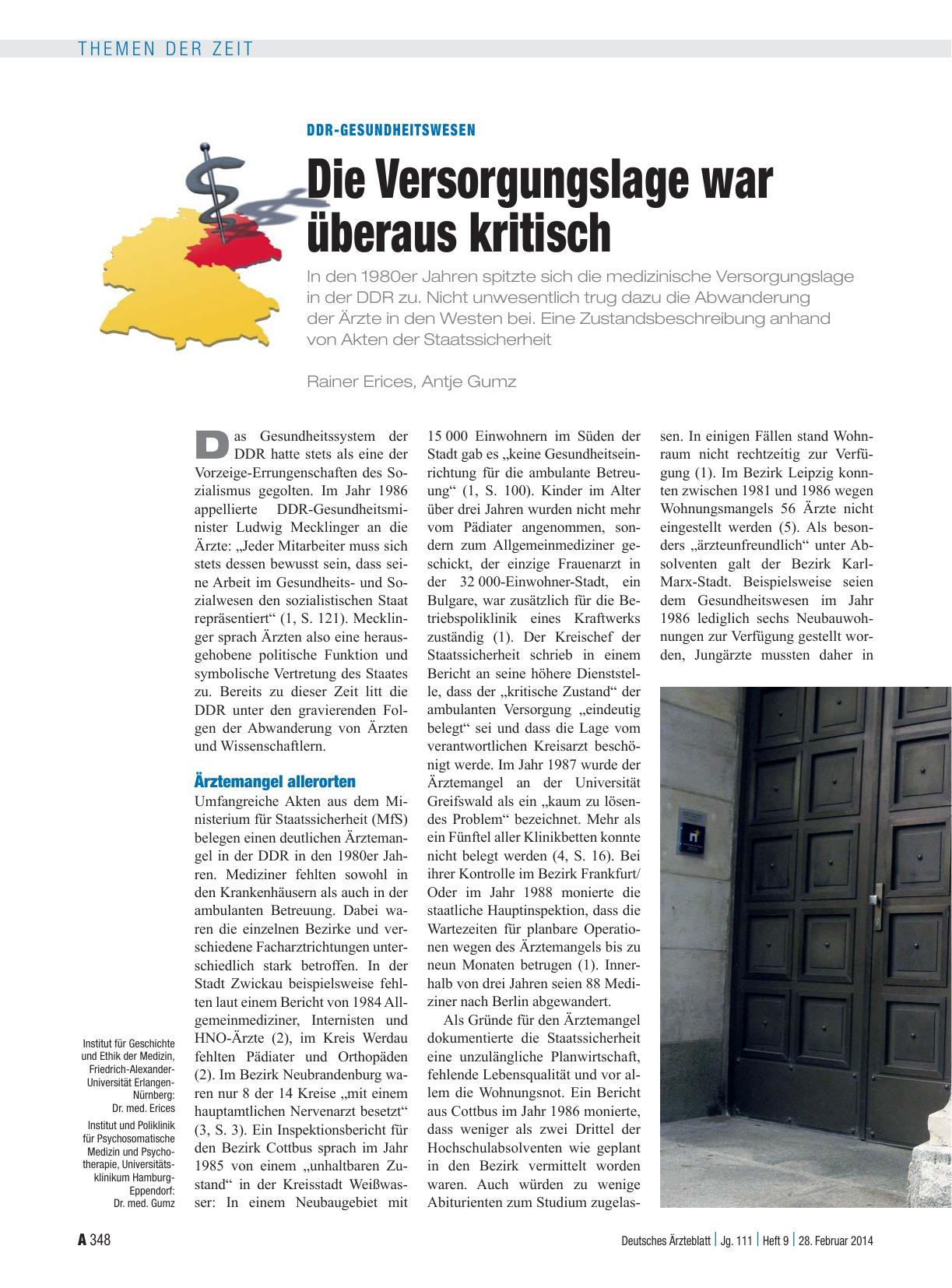 Vorschauseite 1: DDR-Gesundheitswesen: Die Versorgungslage war überaus kritisch