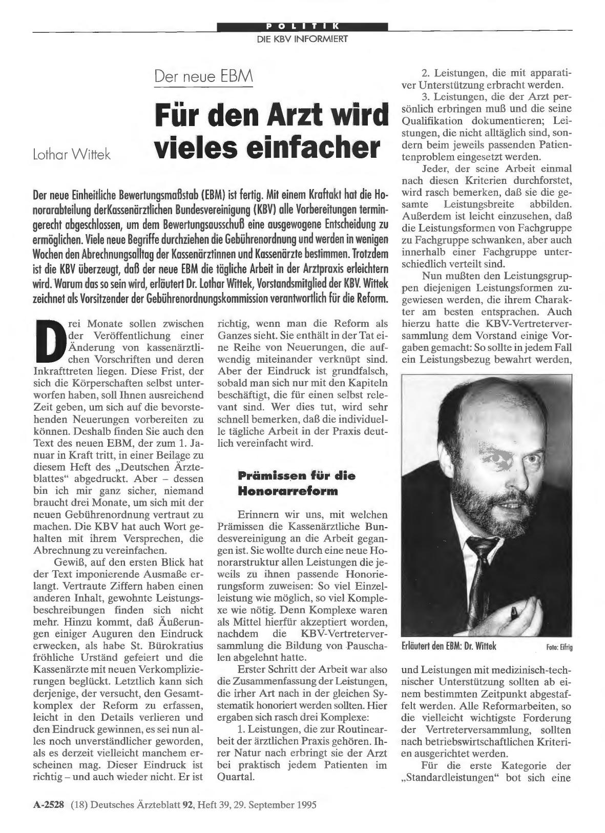 Vorschauseite 1: Der neue EBM: Für den Arzt wird vieles einfacher