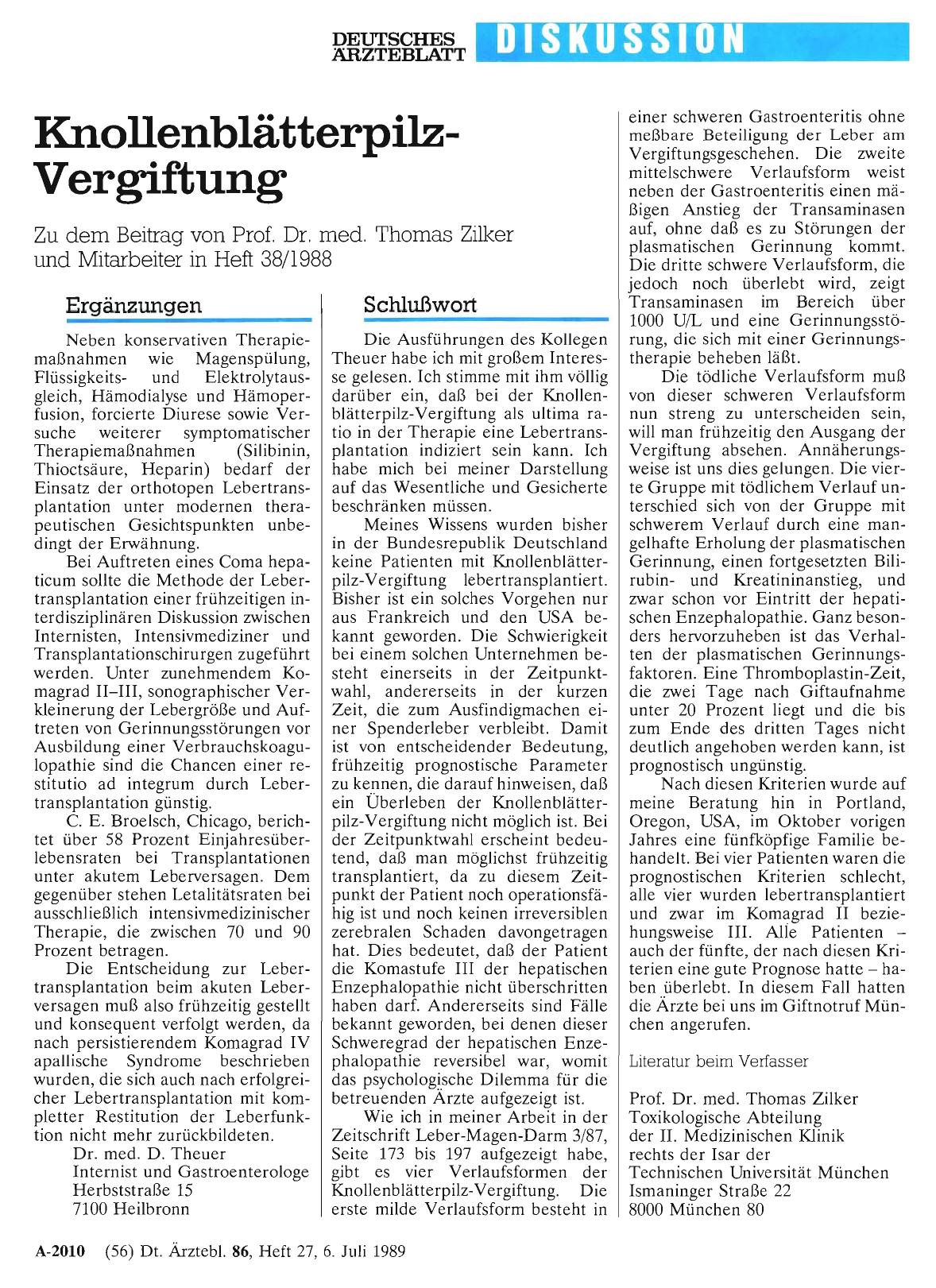 Vorschauseite 1: Knollenblätterpilz-Vergiftung: Schlußwort