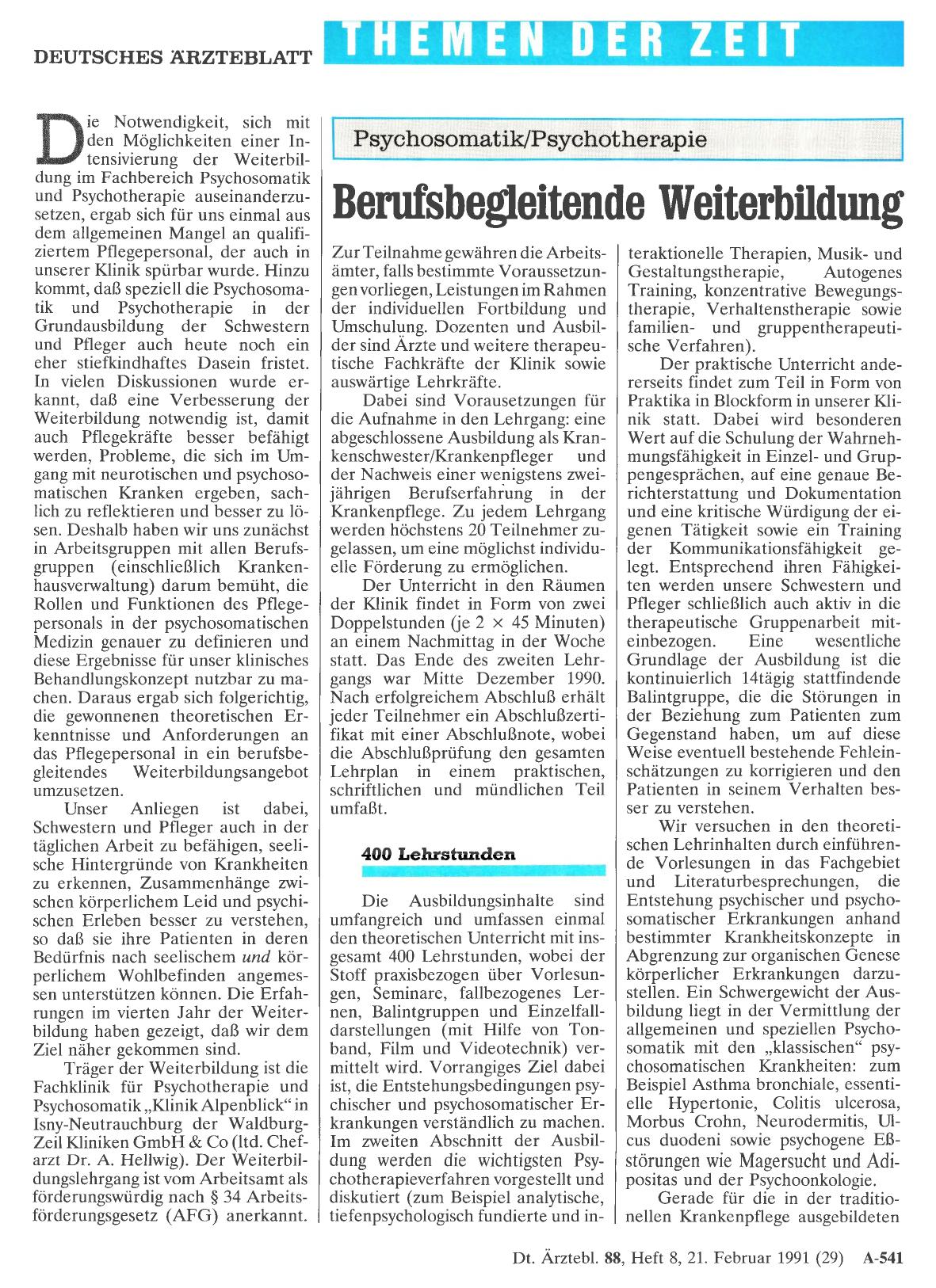 Vorschauseite 1: Psychosomatik/Psychotherapie: Berufsbegleitende Weiterbildung