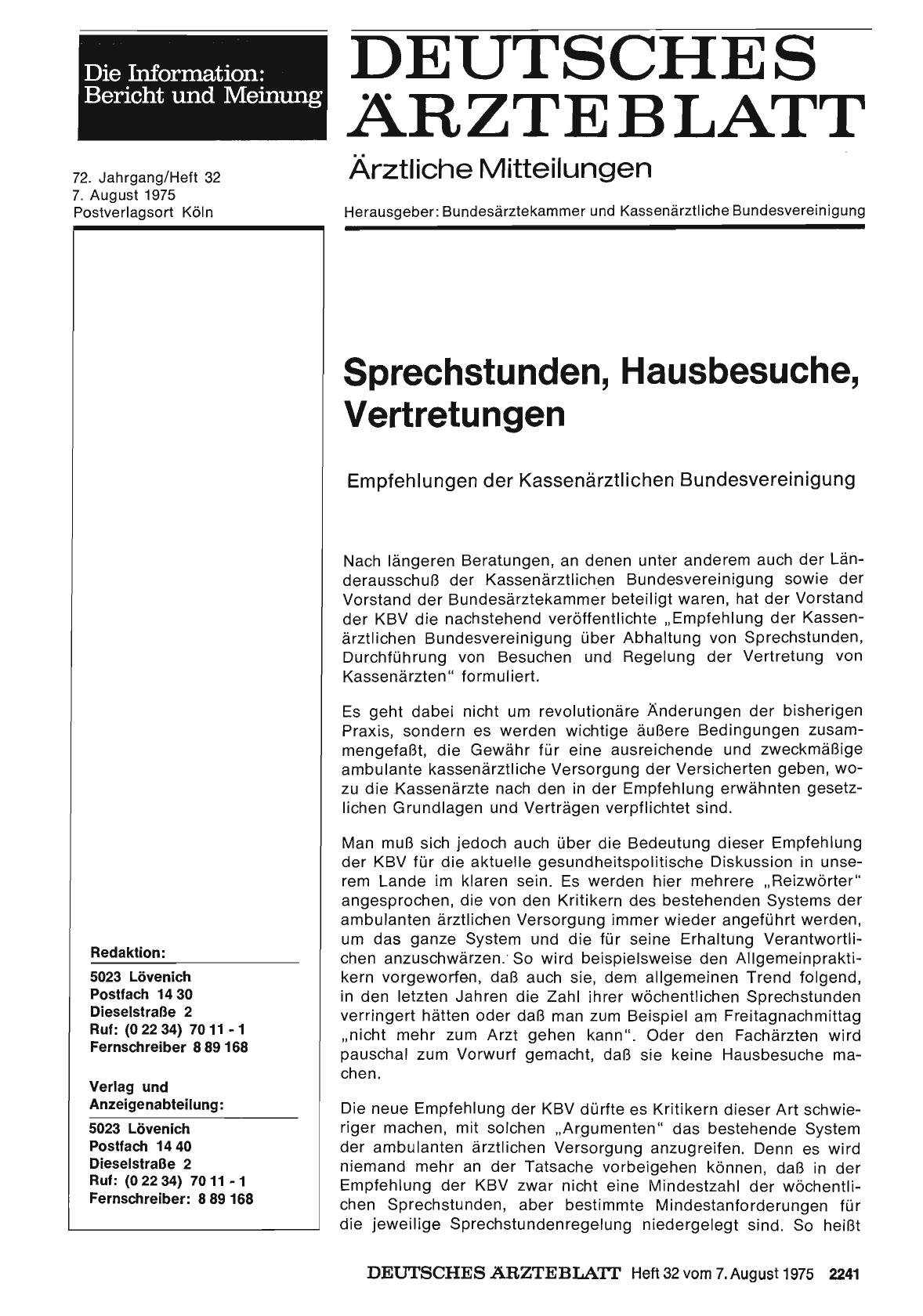 Vorschauseite 1: Sprechstunden, Hausbesuche, Vertretungen