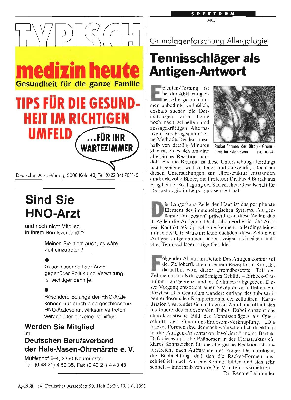 Vorschauseite 1: Grundlagenforschung Allergologie: Tennisschläger als Antigen-Antwort