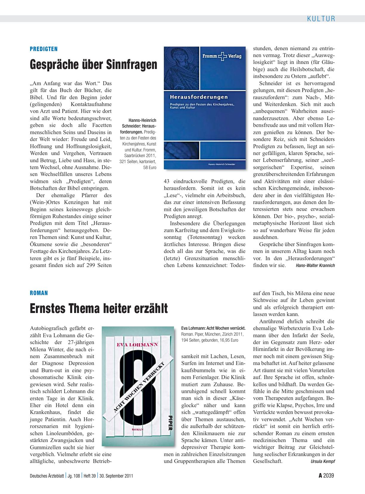 Vorschauseite 1: Roman: Ernstes Thema heiter erzählt