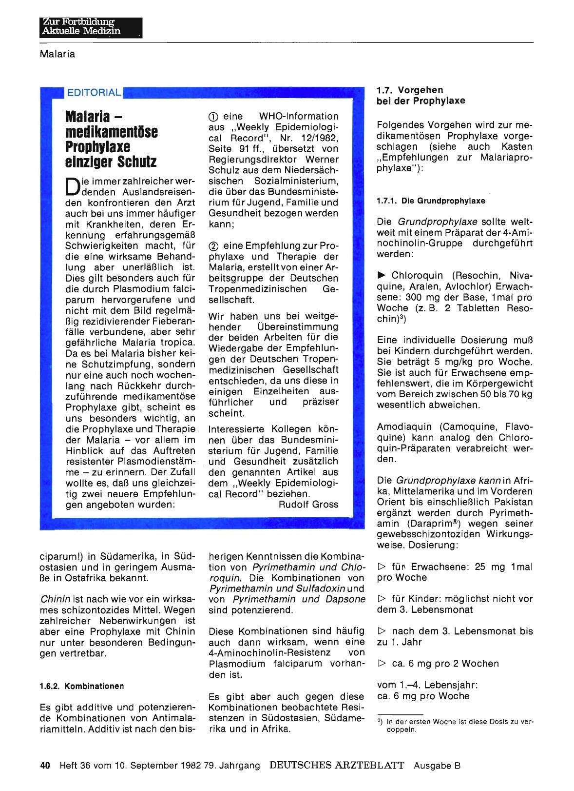 Vorschauseite 1: Malaria - medikamentöse Prophylaxe einziger Schutz