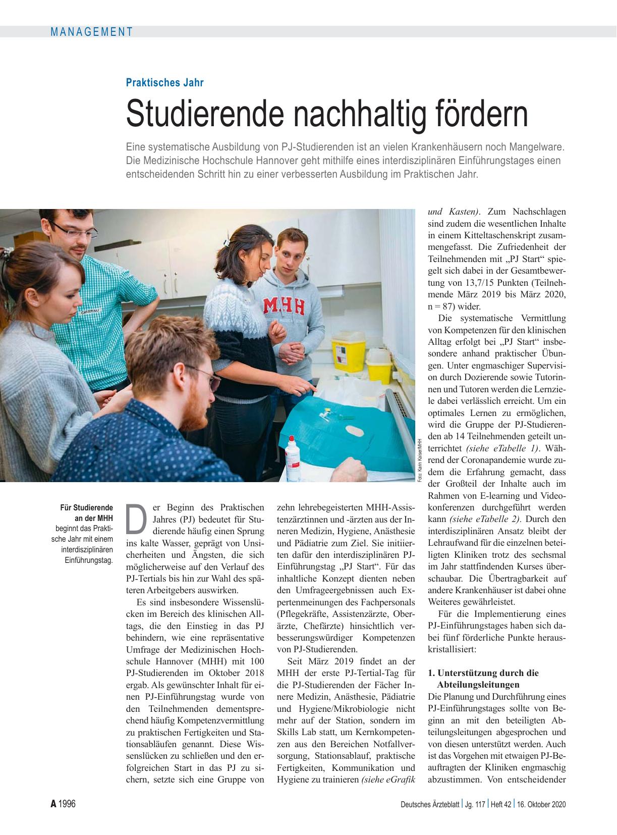 Vorschauseite 1: Praktisches Jahr: Studierende nachhaltig fördern