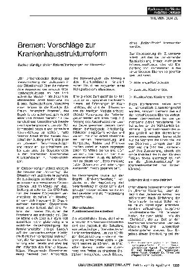 Vorschauseite 1: Bremen: Vorschläge zur Krankenhausstrukturreform