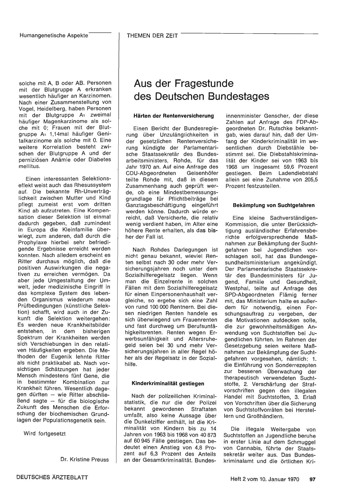 Vorschauseite 1: Aus der Fragestunde des Deutschen Bundestages