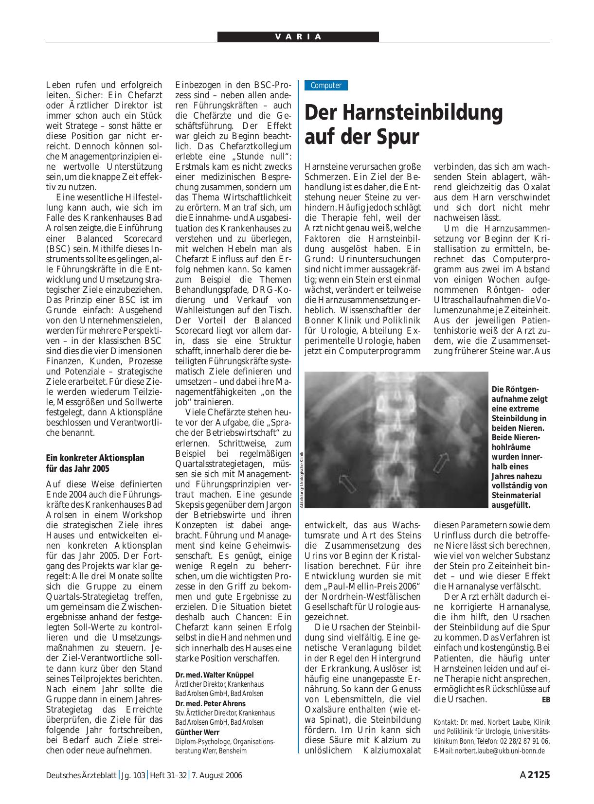 Vorschauseite 1: Der Harnsteinbildung auf der Spur