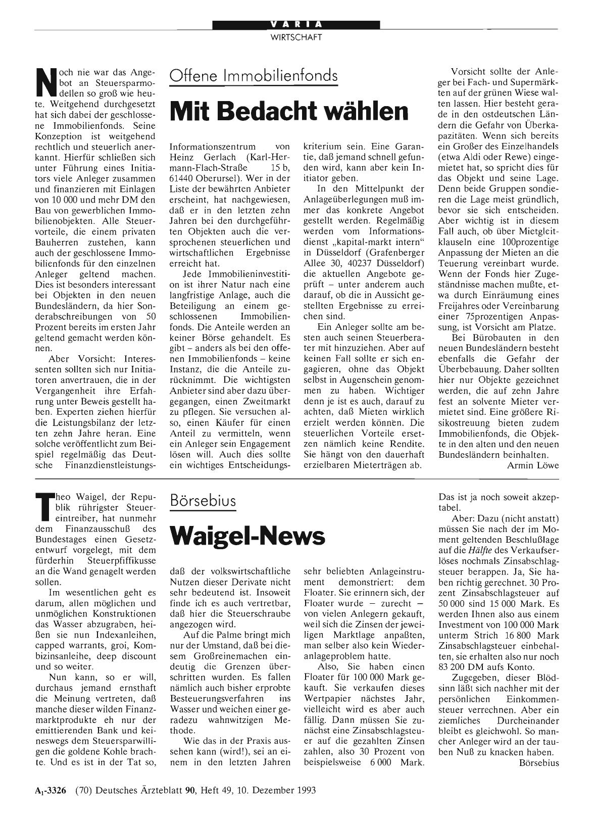 Vorschauseite 1: Börsebius: Waigel-News