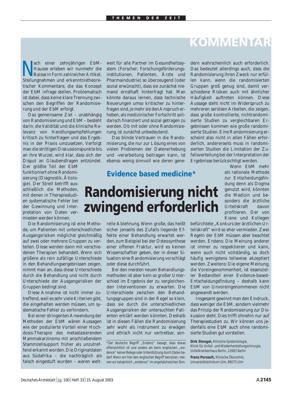 Vorschauseite 1: Evidence based medicine*: Randomisierung nicht zwingend erforderlich