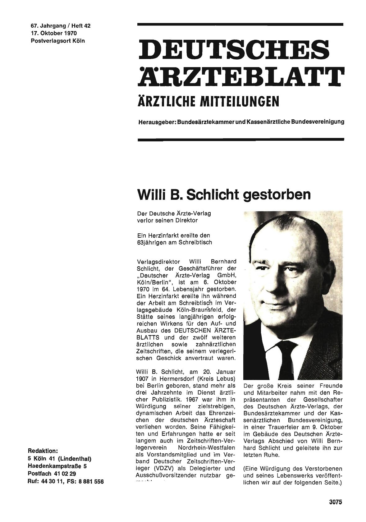 Vorschauseite 1: Willi B. Schlicht gestorben