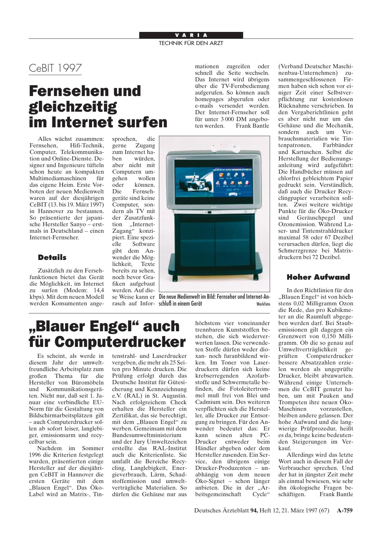 Vorschauseite 1: „Blauer Engel„ auch für Computerdrucker