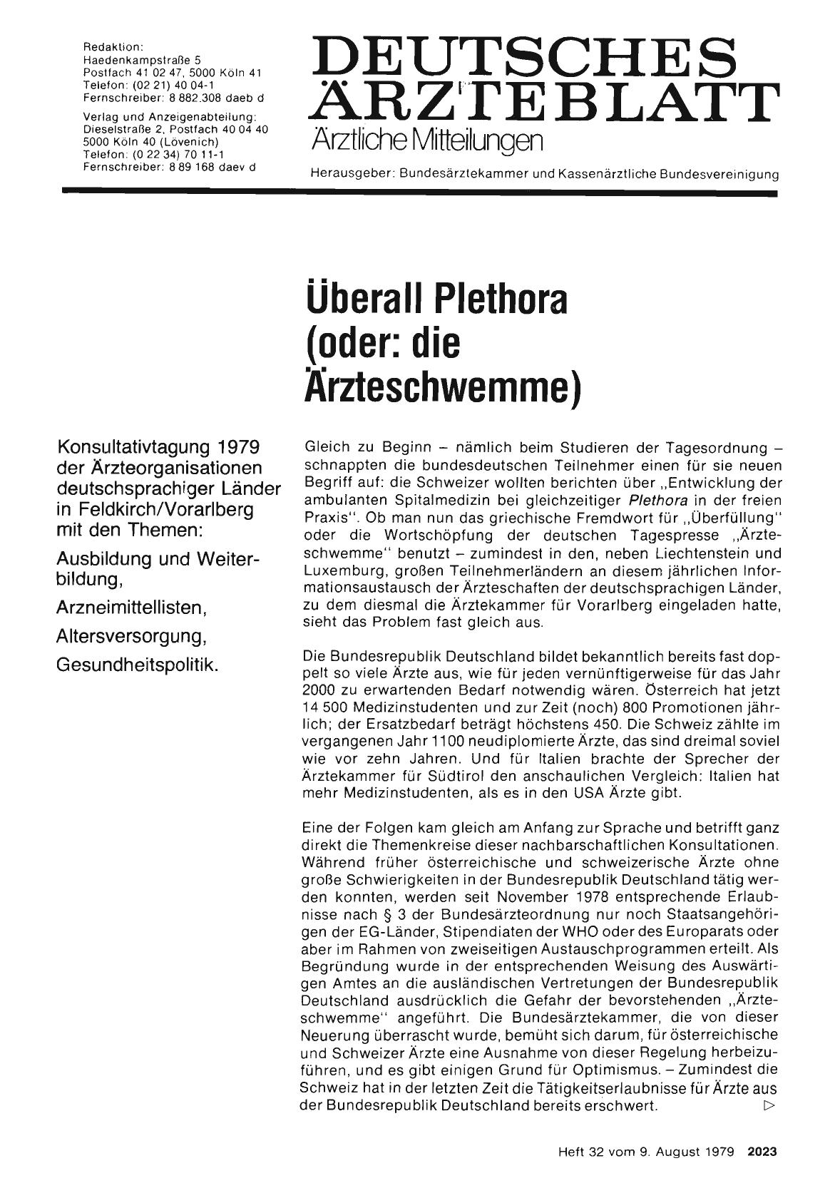 Vorschauseite 1: Überall Plethora (oder: die Ärzteschwemme)