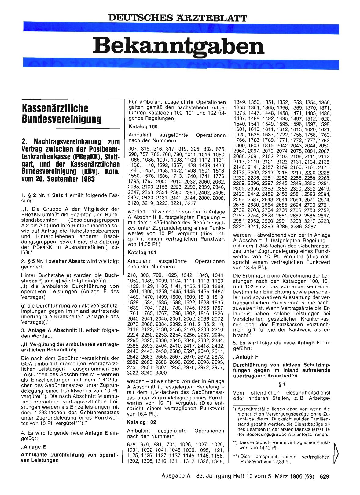 Vorschauseite 1: 2. Nachtragsvereinbarung zum Vertrag zwischen der Postbeamtenkrankenkasse und der KBV vom 20. September 1983