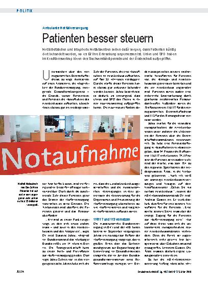 Vorschauseite 1: Ambulante Notfallversorgung: Patienten besser steuern