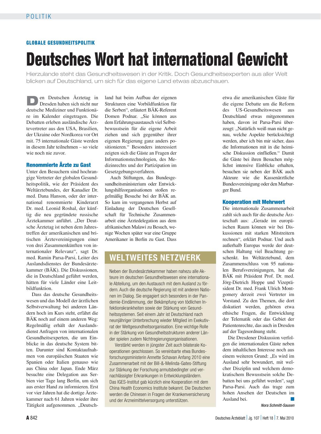 Vorschauseite 1: Globale Gesundheitspolitik: Deutsches Wort hat international Gewicht