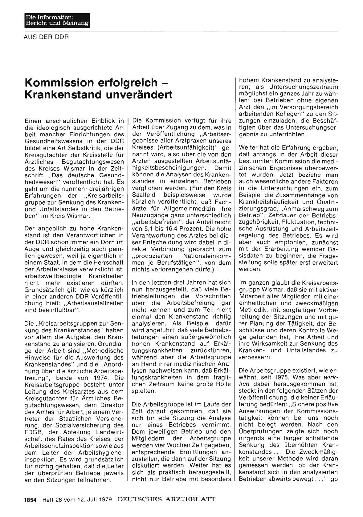 Vorschauseite 1: Kommission erfolgreich Krankenstand unverändert