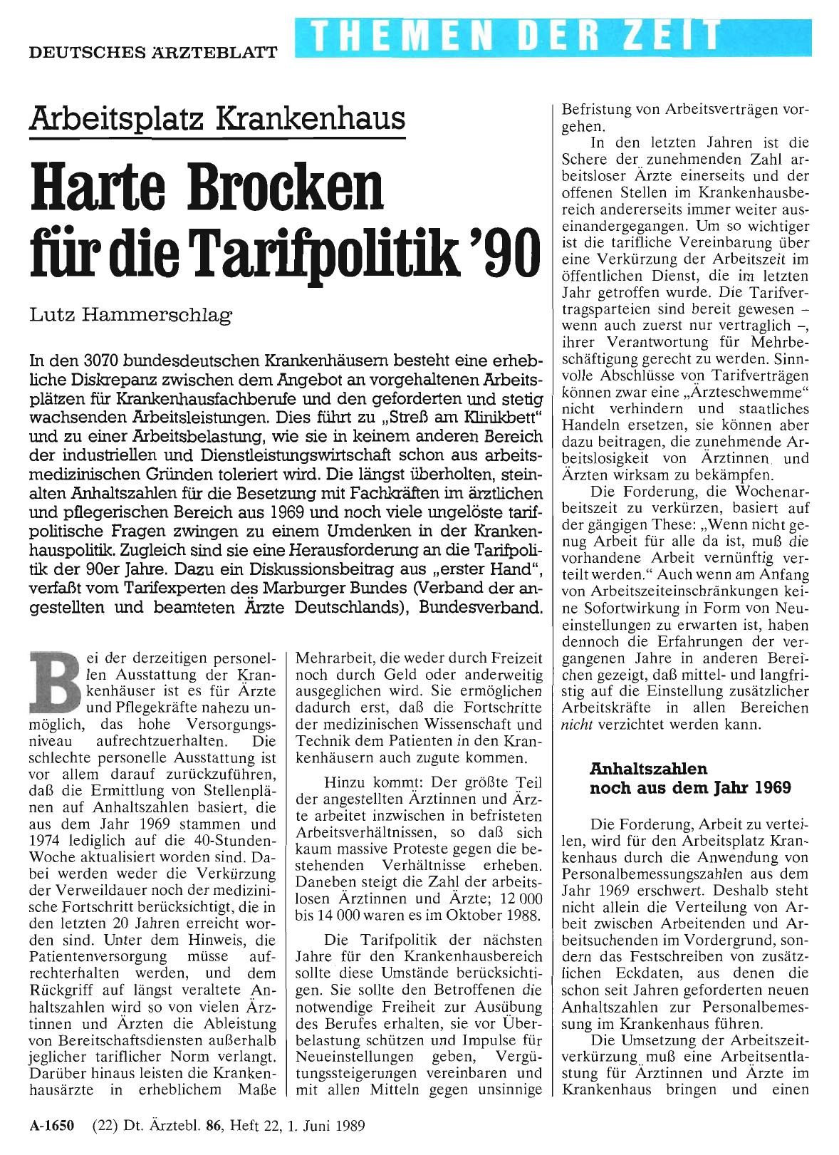 Vorschauseite 1: Arbeitsplatz Krankenhaus: Harte Brocken für die Tarifpolitik '90