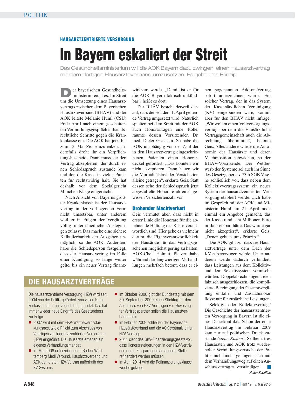 Vorschauseite 1: Hausarztzentrierte Versorgung: In Bayern eskaliert der Streit