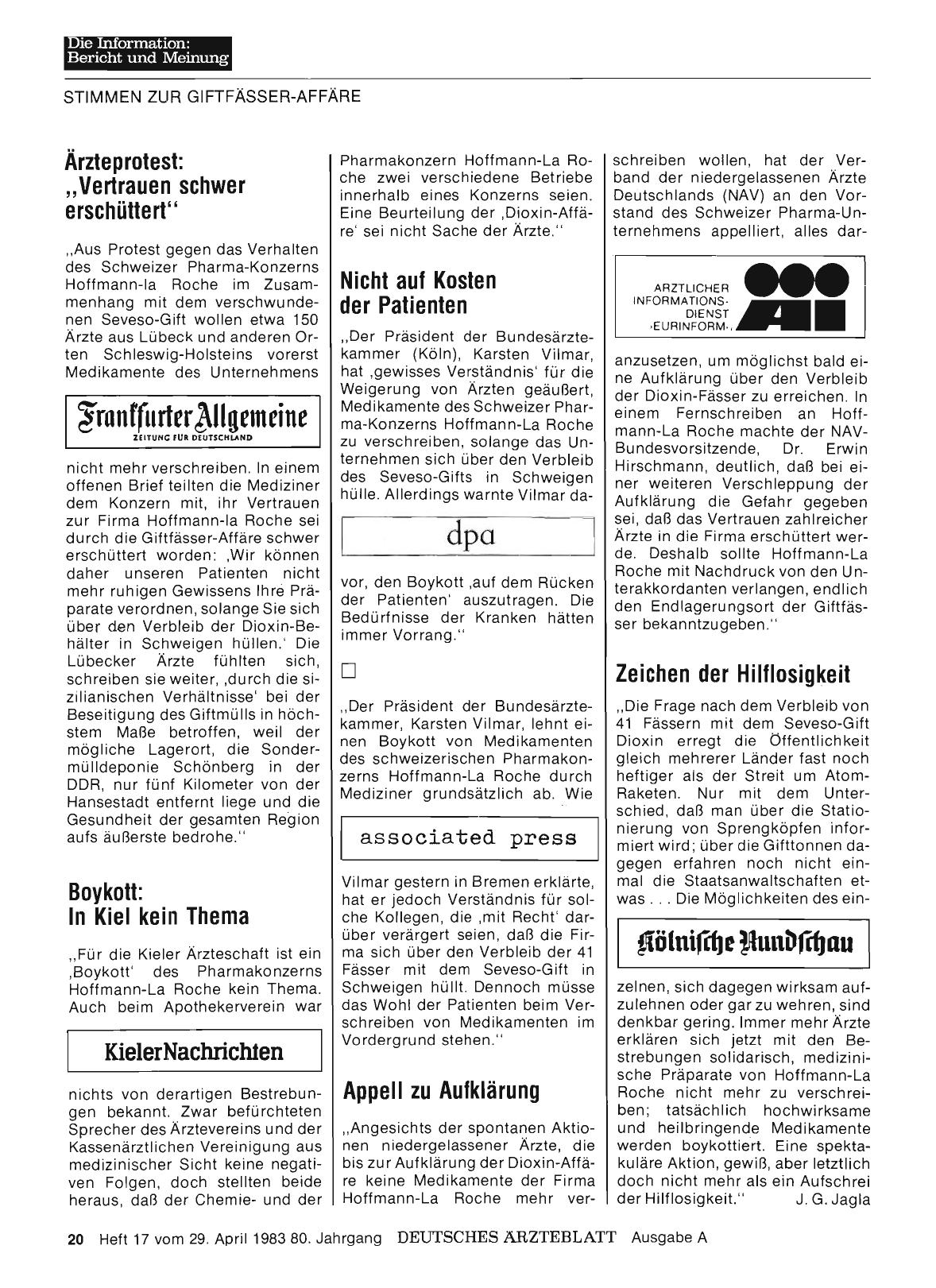 Vorschauseite 1: STIMMEN ZUR GIFTFÄSSER-AFFÄRE