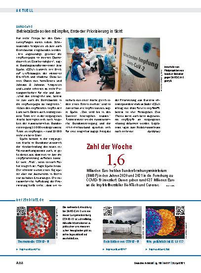 Vorschauseite 1: SARS-CoV-2: Betriebsärzte sollen mitimpfen, Ende der Priorisierung in Sicht