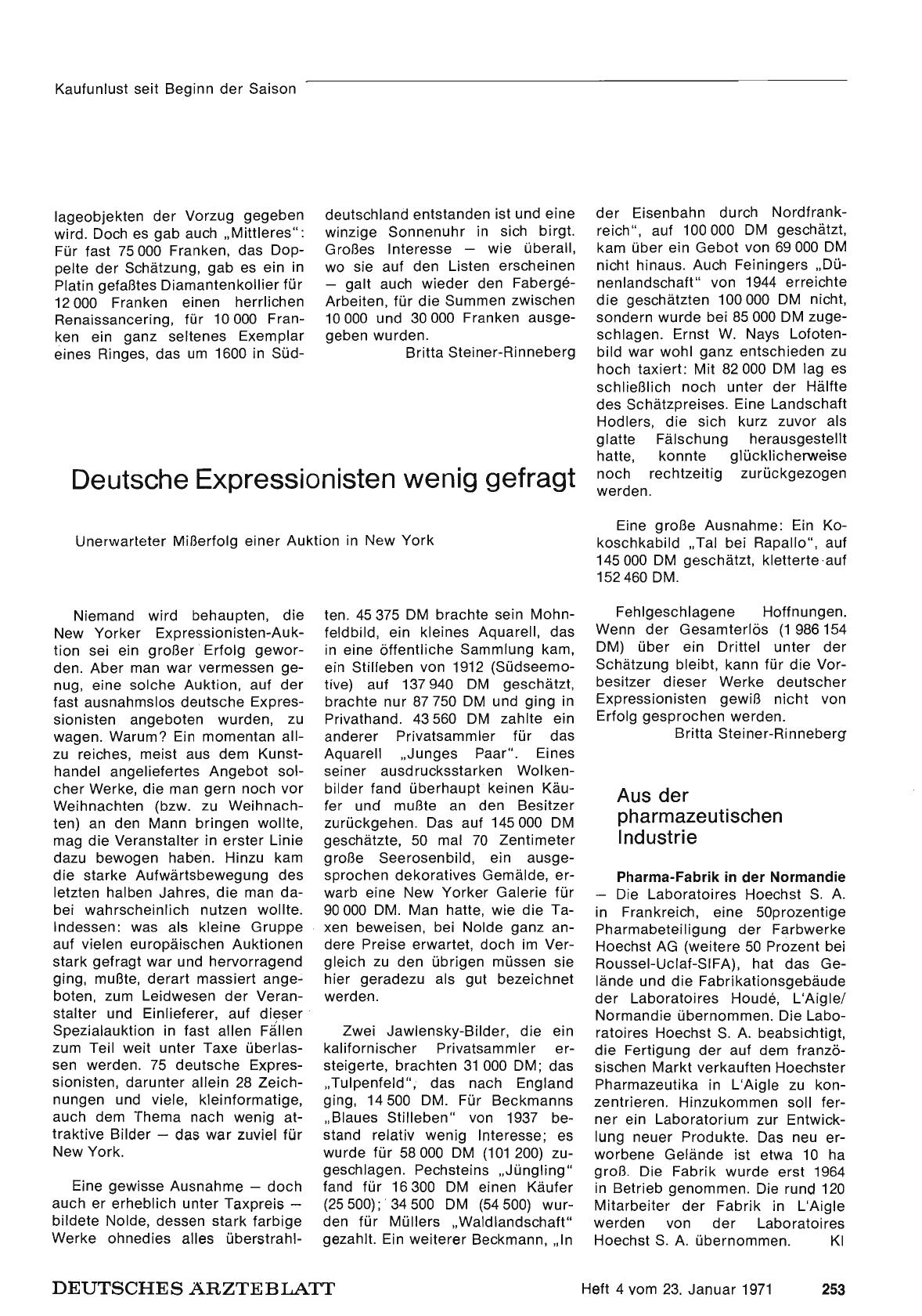 Vorschauseite 1: Deutsche Expressionisten wenig gefragt