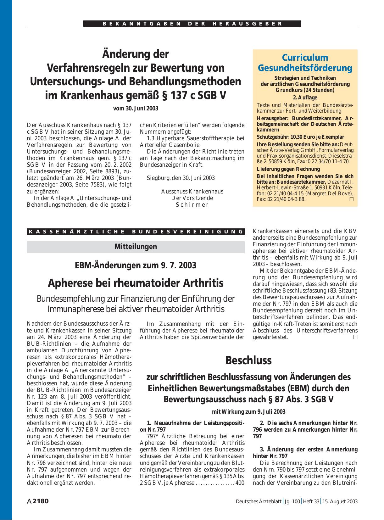 Vorschauseite 1: Beschluss zur schriftlichen Beschlussfassung von Änderungen des Einheitlichen Bewertungsmaßstabes (EBM) durch den Bewertungsausschuss nach § 87 Abs. 3 SGB V mit Wirkung zum 9. Jul…