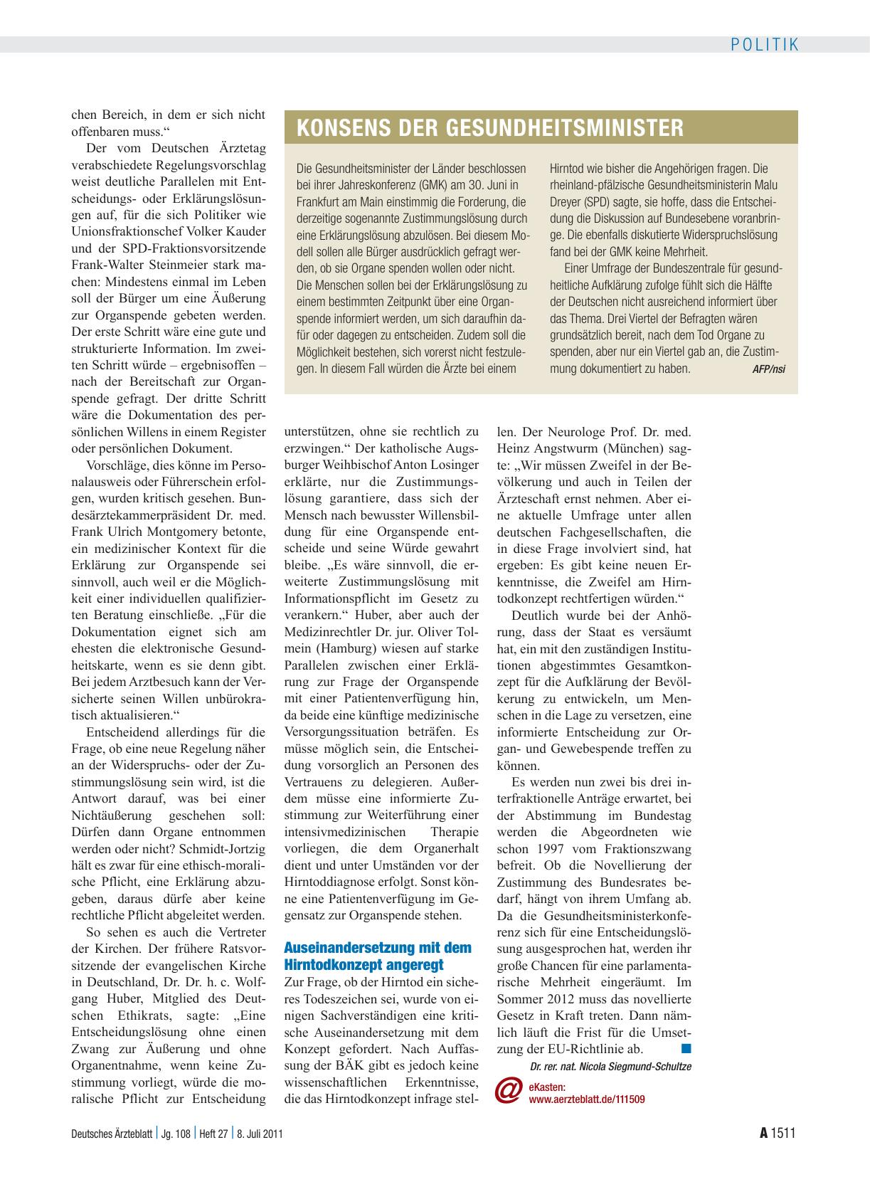 Vorschauseite 3: Neuregelung der Organspende: Ringen um die Entscheidung