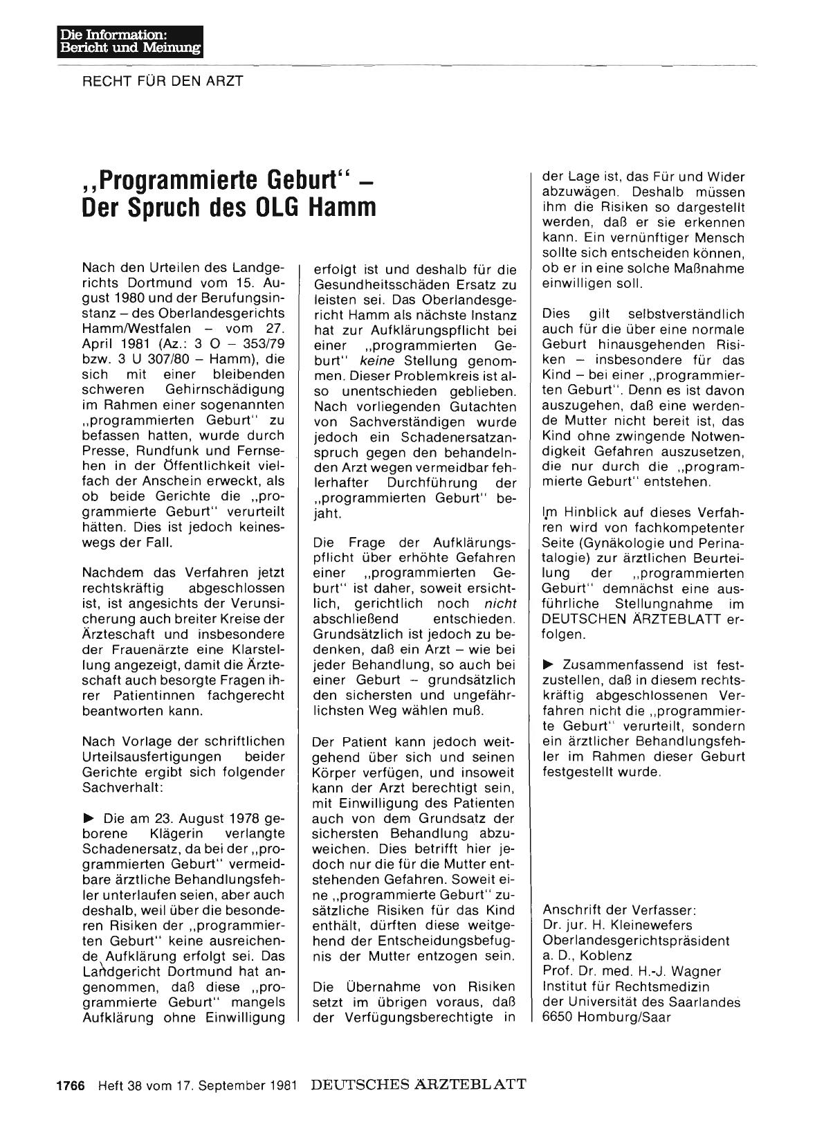 Vorschauseite 1: "Programmierte Geburt" - Der Spruch des OLG Hamm