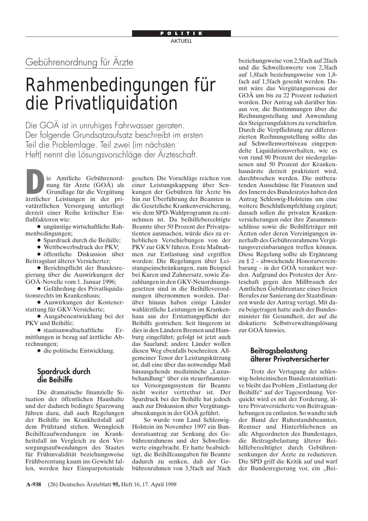 Vorschauseite 1: Gebührenordnung für Ärzte: Rahmenbedingungen für die Privatliquidation