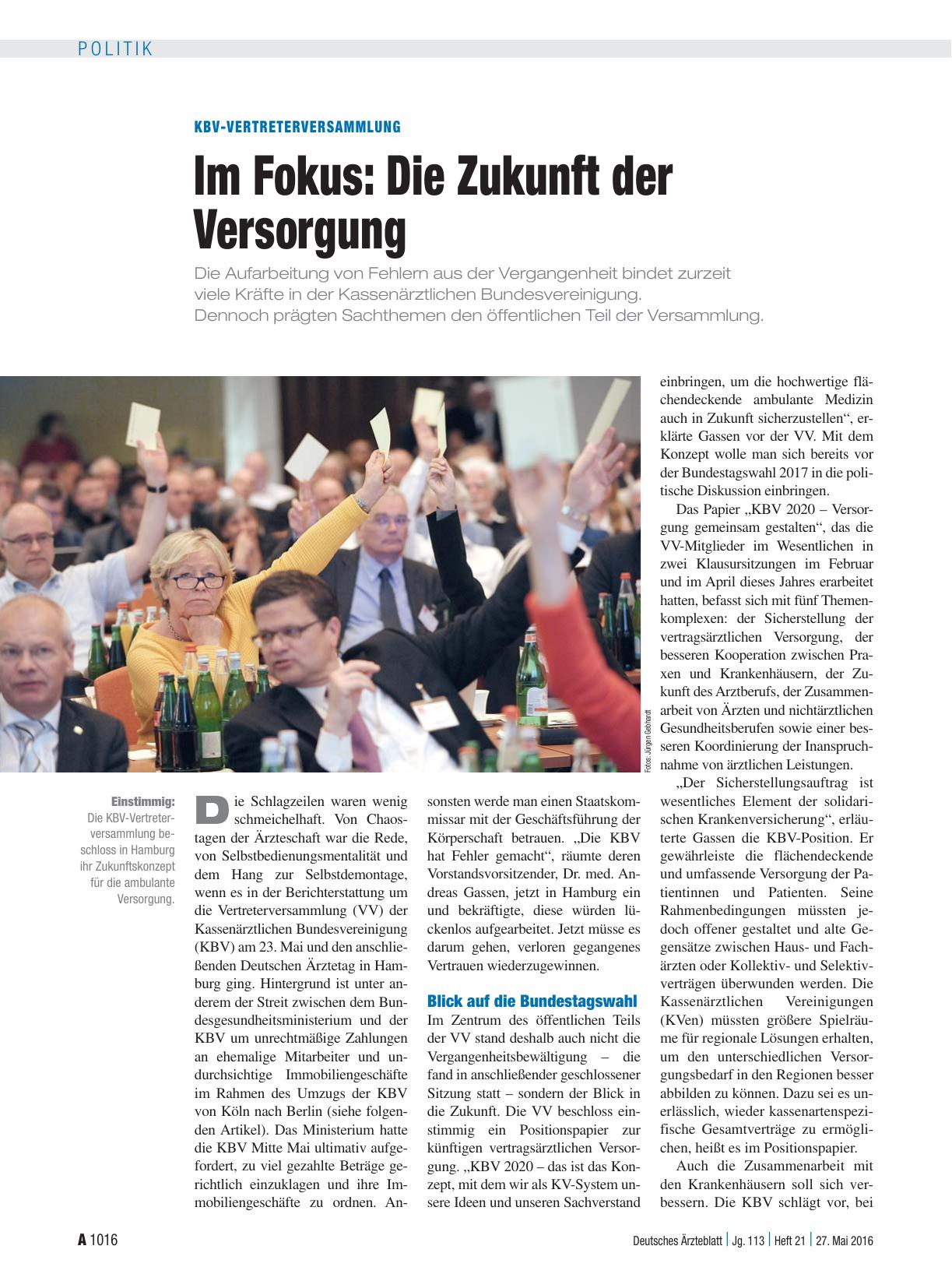 Vorschauseite 1: KBV-Vertreterversammlung: Im Fokus: Die Zukunft der Versorgung