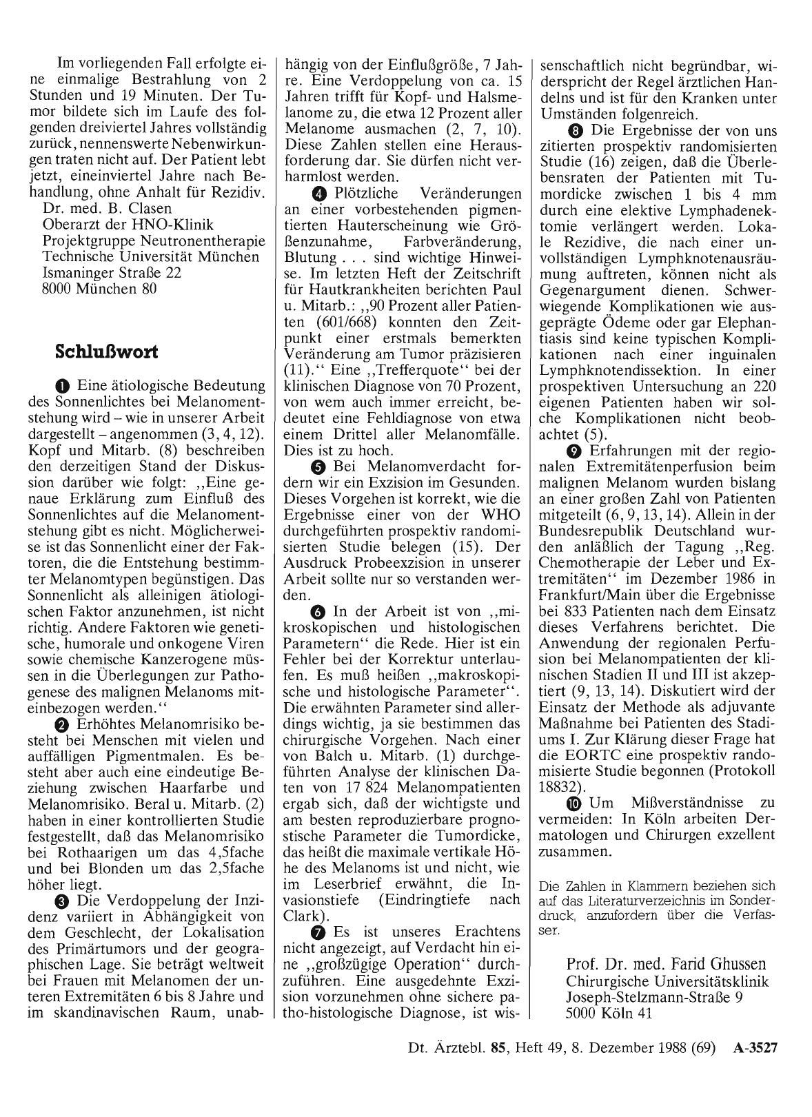 Vorschauseite 1: Das maligne Melanom der Haut: Schlußwort
