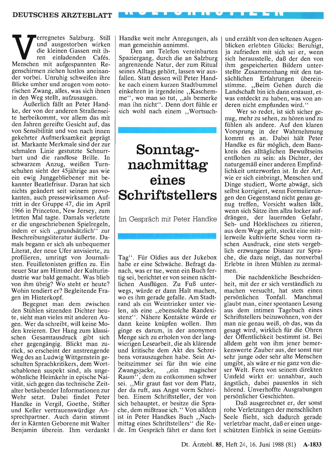 Vorschauseite 1: Sonntagnachmittag eines Schriftstellers: Im Gespräch mit Peter Handke