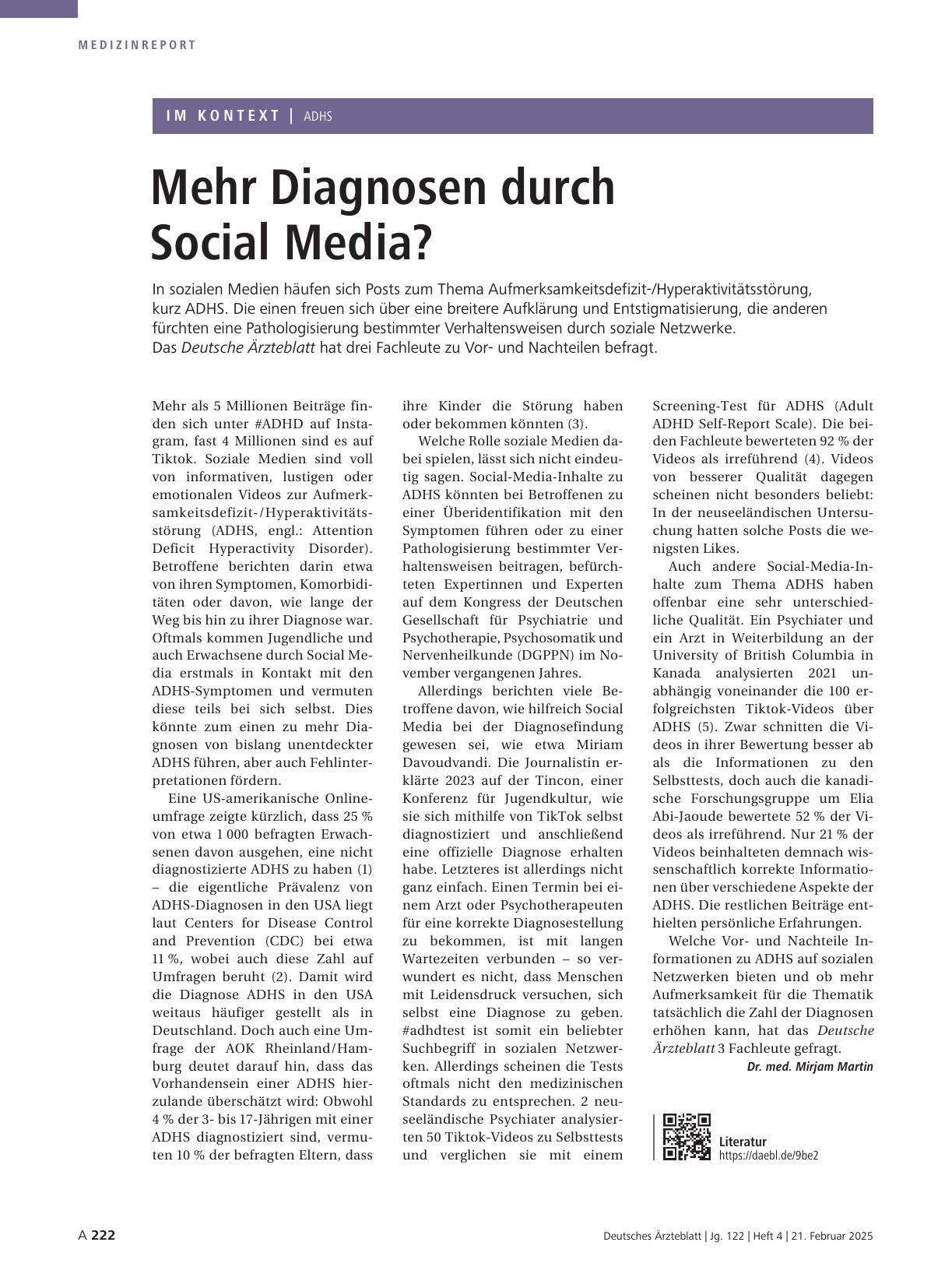 Vorschauseite 1: ADHS: Mehr Diagnosen durch Social Media?