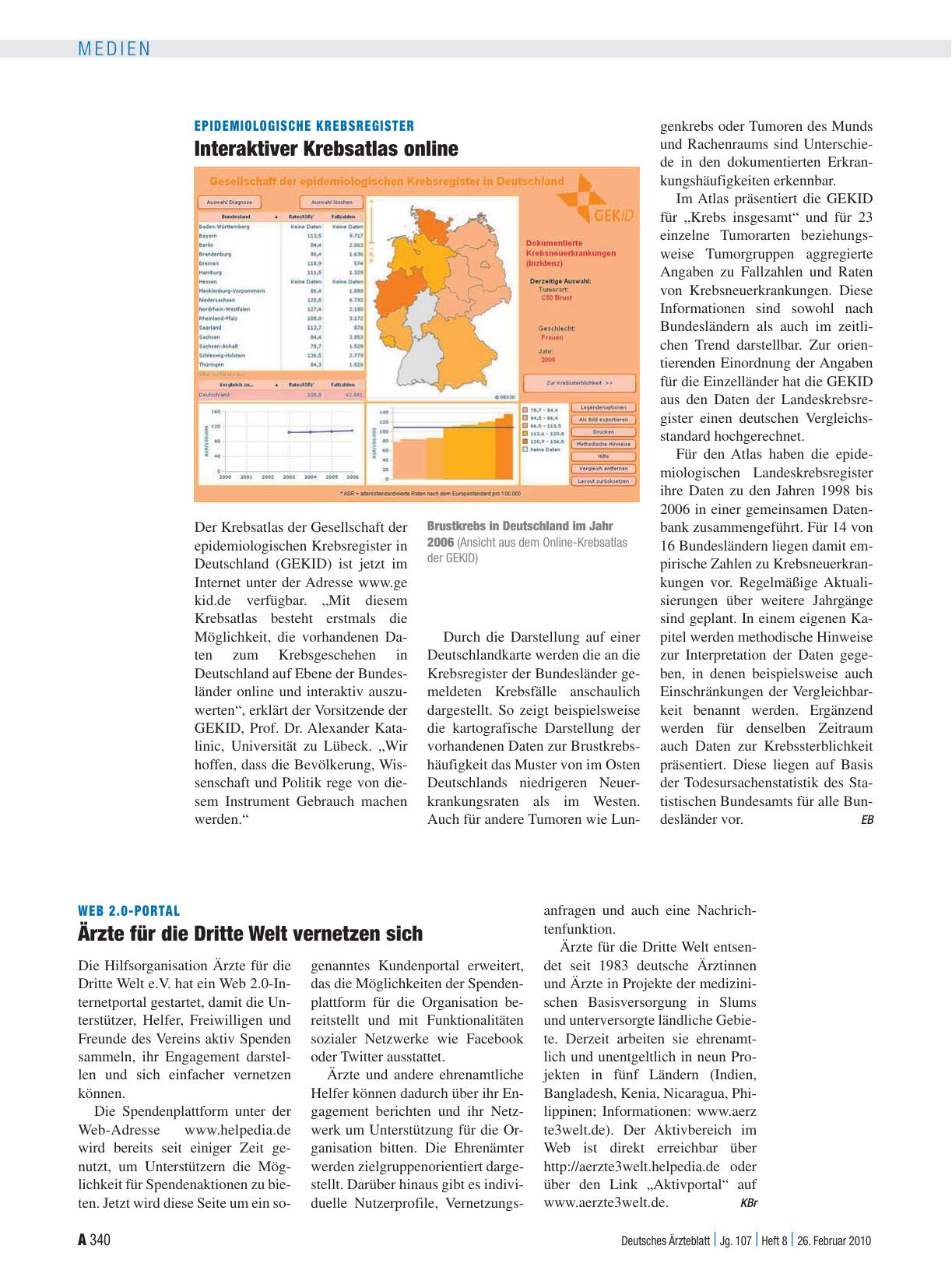 Vorschauseite 1: Epidemiologische Krebsregister: Interaktiver Krebsatlas online