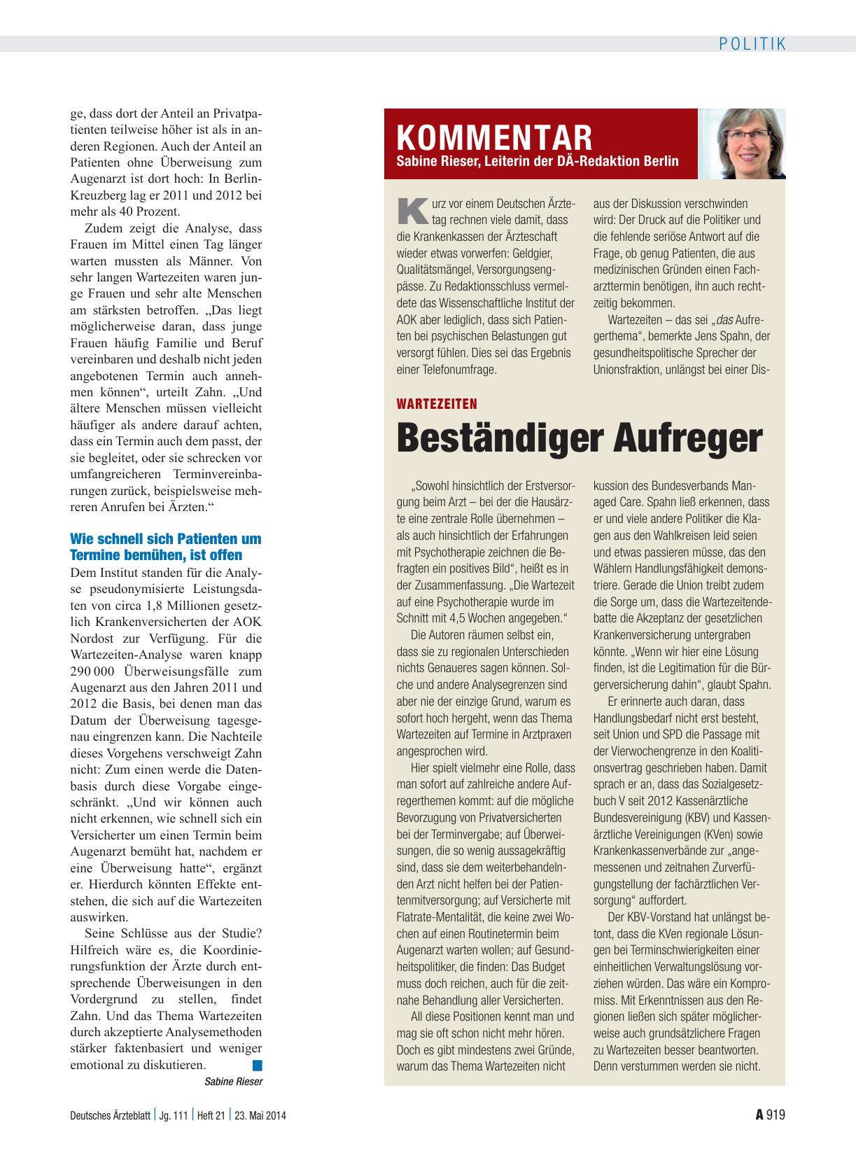Vorschauseite 1: Wartezeiten: Beständiger Aufreger
